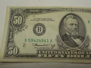 RARE 1974 $50 DOLLAR BILL ERROR OBVERSE OFFSET PRINT B59424961A NEW YORK - Picture 1 of 4