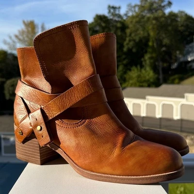 Ugg Leather Elora Harness Ankle Boots Chestnut Brown Heeled Booties Size 10 - Image 1 of 4
