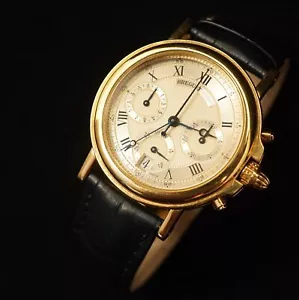 Breguet Marine 3460 Chronograph Wristwatch, 18k Yellow Gold Case, Alligator Band - Picture 1 of 20