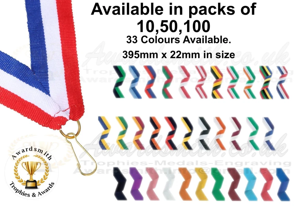 AWARDSMITH Medaillenbänder in Packung mit 10,50,100. Erhältlich in 33 Farben toller Preis!!!!