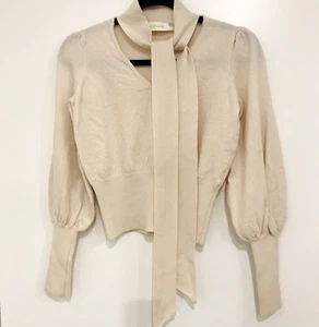 Zimmermann Knit Sweater V Neck Tie Ivory Size 3 RUNS SMALL EUC Wool - Picture 1 of 9