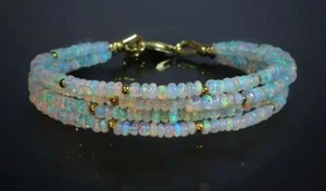 Natural Ethiopian welo fire Opal Roundel smooth Opal Beads Bracelet  5mm-3mm - Picture 1 of 7