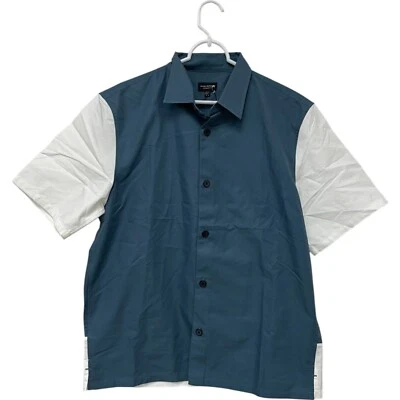 Club Monaco Shirt Mens Large Teal Blue Colorblock Standard Fit Short Sleeve NWT - Image 1 of 4