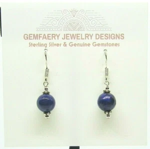 Sterling Silver Natural Tiny LAPIS Gemstone Dangle Earrings #1943...Handmade USA - Picture 1 of 6