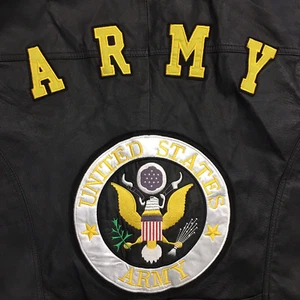 USA Leather Vest Men's XL Black Motorcycle ARMY Embroidered Military Patch Biker - Picture 1 of 6