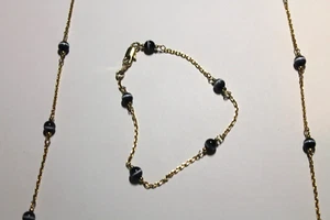 Gold Halskette & Armband Set mit schwarzen Glasperlen - Bild 1 von 3