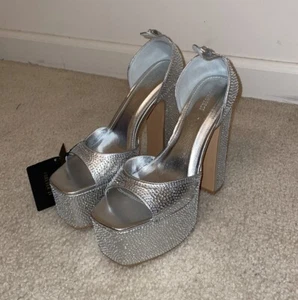 Forever 21 Silver Rhinestone Platform Heels - Picture 1 of 8
