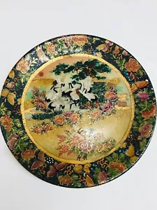 ANTIKER CHINESISCHER WANDTELLER, SATSUMA, EMAILLEMALEREI, KRANICHE, BLUMEN - Bild 1 von 12