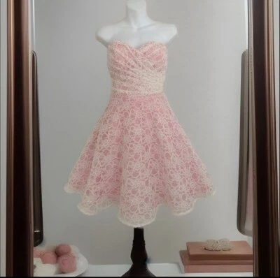 MARI LEE by Madeline Gardner Women Formal Dress S Pink Lace Strapless Gathered - Image 1 of 4