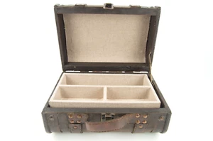 Vintage Well Made Leather and Wood Jewelry Travel Case - Fabric Lined - Picture 1 of 7