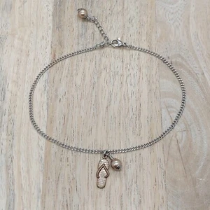 Flip Flop (Thong) Charm Anklet made with Swarovski Crystal Pearls, S/Steel Chain - Picture 1 of 6