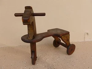 ANTIQUE WOODEN HORSE TOY TRICYCLE W WOODEN WHEELS - Picture 1 of 9