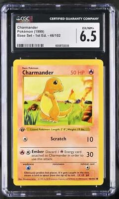 1999 Pokemon Charmander 46/102 Base Set - 1st Ed CGC 6.5 - Image 1 of 2