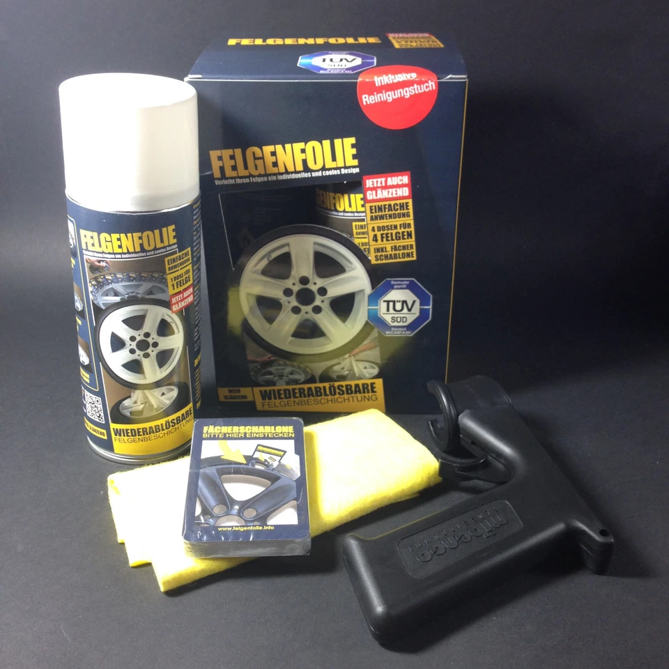 Sprühfolie Felgenfolie Set 4x 400ml weiss glänzend + Sprühpistole Sprayboy - Bild 1 von 1