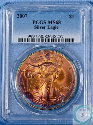 2007 1oz Silver Eagle PCGS MS68 -Stunning and Spectacular Obverse Tones!!! - Image 1 of 4