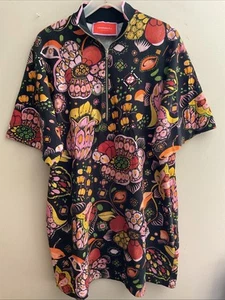 La Double J Sweatshirt Dress Black Floral Print Zipper Pockets Women’s Medium - Picture 1 of 12