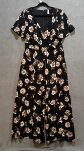 Floral Black Maxi Romper Jumpsuit Playsuit Split Leg Resort 1X Vacation Club 1X - Picture 1 of 11