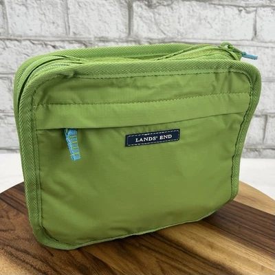 Lands End Packable Green Lime Blue Nylon Travel Beach Zip Duffle Bag - Image 1 of 4