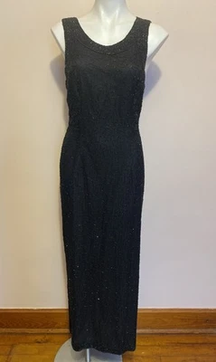 VTG Lawrence Kazar Black 100% Silk Full Beaded Sleeveless Maxi Dress Gown Large - Image 1 of 4