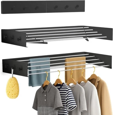 Estantes de secado montados en la pared de 31,5" para perchero retráctil de lavandería - negro Foto 1 de 4