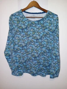 Talbots Tee Womens Long Sleeve T Shirt Plus Size 1X Cotton Blue Floral Print - Picture 1 of 4