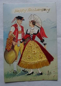Cartolina d'epoca in tessuto di stoffa ricamata, Elsi Gumier, Swiss Nat. Costume, usato - Foto 1 di 3
