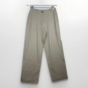 Pantalones Zara Mezcla Lino Mujer M Pierna Ancha Cintura Alta Lino Beige Carrera Informal - Imagen 1 de 6