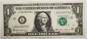 PARTIAL LADDER $1 One Dollar Bill Four Ascending/Descending Fancy Serial Number - Picture 1 of 8