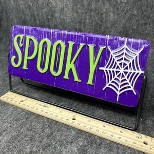 Rotating Halloween Sign SPOOKY & BEWITCHED Spider Web Purple Green Metal - Picture 1 of 4