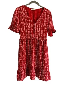 Matalan Red Tea Dress Size 8 Ditsy Ruffle - Picture 1 of 7