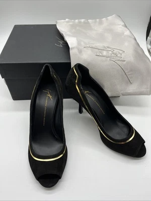 GIUSEPPE ZANOTTI women’s high heel Black suede pumps open toe EU 36.5 US 6.5 - Image 1 of 4