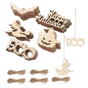 50 Pcs Halloween Wood Cutouts Pendant Halloween Party Decoration Crafts - Picture 1 of 12