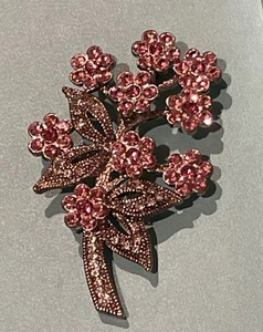 Spilla bouquet di fiori spilla donna tono argento tonalità rosa strass grappolo - Foto 1 di 6