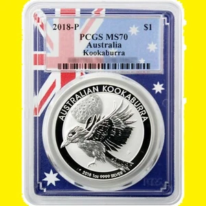 2018 Australia 1oz Silver Kookaburra PCGS MS70 - Flag Picture Frame - Picture 1 of 2