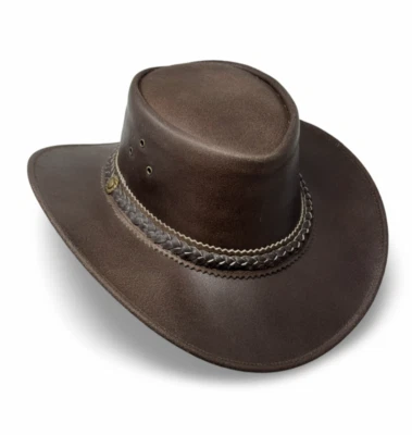 Cowboyhut Lederhut mit geflochtenem Hutband im Westernstil Outdoor Hut Western - Bild 1 von 4