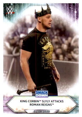 2021 Topps WWE #18 King Corbin Slyly Attacks Roman Reigns  - Image 1 of 2
