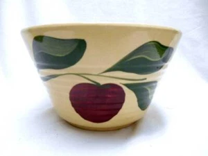 Old WATT Pottery APPLE BOWL w ADVERTISING VALLEY ELEVATOR CO SPRING VALLEY WIS - Picture 1 of 8