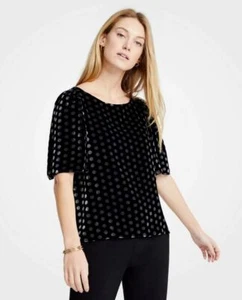 Top Ann Taylor Terciopelo Punto Manga Abullonada, Negro, Mezcla Rayón, Talla LP, NUEVO CON ETIQUETAS - Imagen 1 de 9