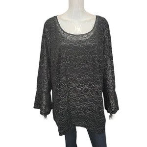 Isaac Mizrahi Live Womens Dressy Metallic Lace Top 3X Plus Size Black Shirt - Picture 1 of 13