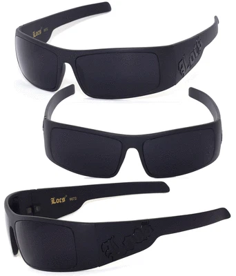 Locs Mens Cholo UV400 Biker Sunglasses - Matte Black (Black Logo) LC51 - Image 1 of 4