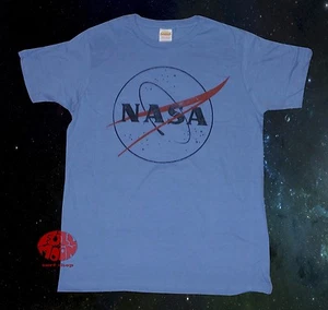 New NASA Space Logo Vintage Classic Mens Light Blue Retro T-shirt - Picture 1 of 1