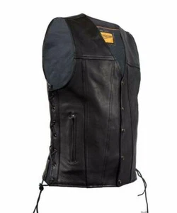 Men's Vest Leather Deep Concealed Gun Pockets Laced Sides Snaps Naked Cowhide - Bild 1 von 9