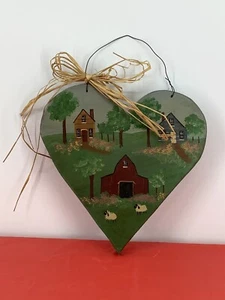 Primitive Volkskunst Bauernhof Land bemalt Holz Wandbild hängend handbemalt - Bild 1 von 2