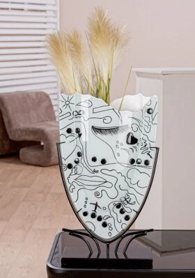 55528 Glasart Vase Modern Art Einlinien Design Glas weiß 49 x 29 x 10cm - Bild 1 von 4