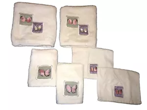 TARGET BOTANCAL BUTTERFLIES EMBROIDERED CREAM GREEN CORAL LILAC (6PC) TOWELS SET - Picture 1 of 6