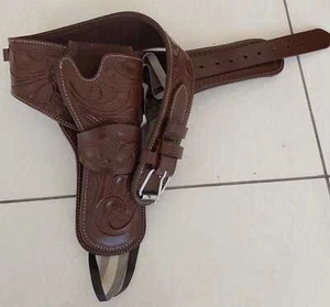 Gun Holster Belt Leather Revolver Pistol Tooled .22 .35/357 .44/45 Cal Western - Picture 1 of 13