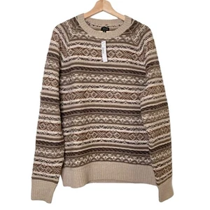 J.Crew Lambswool Fair Isle Crew Neck Sweated Beige Men's Sweater Size Large NWT - Picture 1 of 11