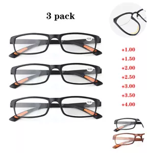 3 PIEZAS TR90 Gafas de lectura Negro/Marrón Marco de plástico Gafas +100 a +400 - Imagen 1 de 14