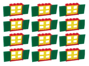 ☀️LEGO ROTES Fenster 1x4x3 mit 2 GELBEN Halbscheiben & 2 GRÜNEN ROLLLÄDEN x12 Town City - Bild 1 von 5