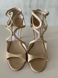 Jimmy Choo LANG Tan Patent Leather High Heel Sandals Pumps Size 37.5 or US 7.5  - Picture 1 of 12